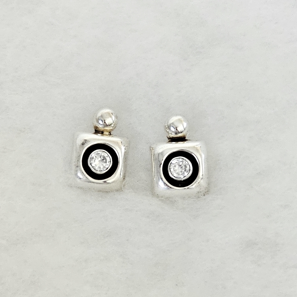 Silpada Very Rare🦄Sterling Silver CZ Square Drop Vintage Earrings P0566